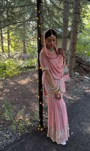 Ensemble haut sharara plazzo dupatta en faux georgette de haute qualité avec broderie lourde, séquence de rivets, moti, micro-coton intérieur - Product Image 2