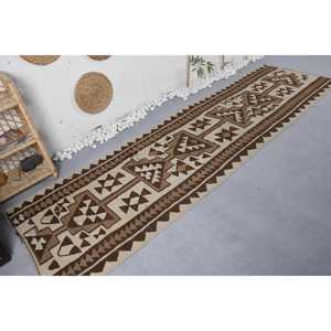 3.1x10.1 ft Turkish Kilim Rug, <b>Brown</b> Southwestern Vintage <b>Wool</b> Rug - Product Image 2