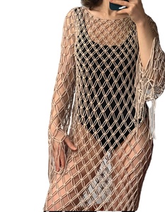 Vestido de playa de macramé, Vestido de playa boho, vestido para fiesta en la playa Crop Top Vestido de playa de macramé para mujer - Product Image 1