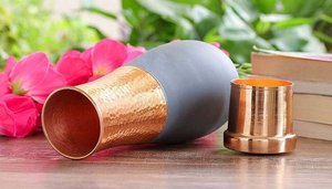 High Quality Pure Copper Bedroom Bottle with Inbuilt Glass Copper Vess with Premium Packaging Made in India - Product Image 3