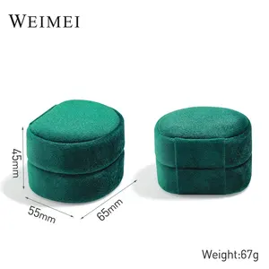 WeiMei personalizzare il logo verde velluto mini vintage scatola anello nuziale in velluto a coste