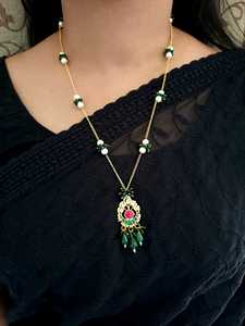 Indian Handmade Red Green Jadau <b>Kundan</b> Small Pendant Set With Earrings Ethnic Fashion Indian Traditional <b>Jewelry</b> for Women - Product Image 2