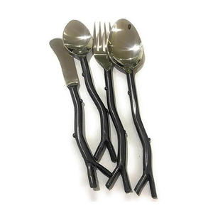 Ensemble de couverts de style américain moderne de 4 pièces en acier inoxydable de haute qualité fabriqué à la main avec poignées noires durable pour les fêtes - Product Image 4