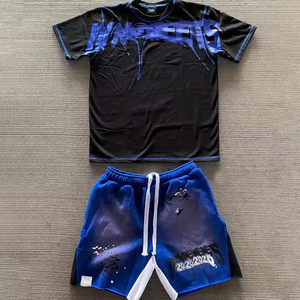 Custom Logo <b>Men</b> Summer 2-Piece Set High Quality Acid Wash Printing <b>Shorts</b> <b>and</b> <b>T</b>-<b>Shirt</b> Clothing for <b>Men</b> - Product Image 2