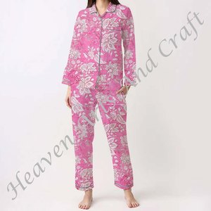 Conjunto de Pijamas de Algodón 100% para Mujer, Ropa de Dormir Suave para el Hogar, Conjunto de Pijamas de Primavera/Verano con Estampado Floral/Personajes/Letras/Estampado/Vacaciones/Árbol PJ119 - Product Image 2