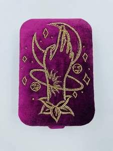 Organisateur de bijoux en tissu de velours et de bois de conception rectangulaire céleste, brodé à la main, couleur, taille et logo personnalisés, 0-1L - Product Image 2