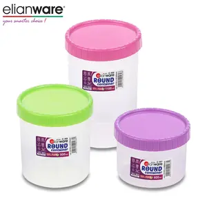 Elianware pote de armazenamento de recipiente de plástico, transparente, cobertura de torção, recipiente redondo para armazenar alimentos