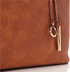 Sac fourre-tout classique pour femme en cuir véritable texture Saffiano, deux poignées, décoration à pompon, ouverture supérieure, sac à main décontracté pour usage quotidien - Product Image 6