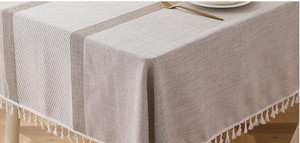 Bông và vải lanh vuông Khăn trải bàn 60x102 màu trắng với lá mô hình đám cưới tablecover - Product Image 3