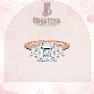 Certifié 14K or haut de gamme trois pierres bague de fiançailles accents trapézoïdaux certificat IGI d'origine pour les bijoux de fête des femmes - Product Image 3