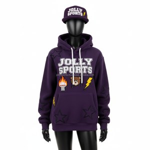 Sweat à capuche pour femme 320 GSM Coton Polyester Doux Respirant Couleur violette Broderie Patch Logo personnalisé Basiques pour femmes Sweats à capuche - Product Image 6