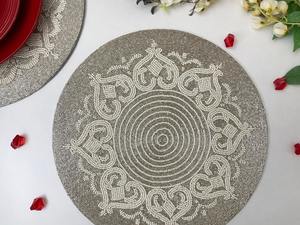 Handmade Luxury Eco-Friendly Gathering Table Oil-proof <b>Gold</b> Small Beads Radial Shape Cutout <b>Placemat</b> for Wedding - Product Image 5