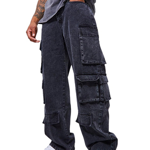 Pantalones altos y pesados regulares personalizados unisex, pantalones de chándal de pierna ancha, de algodón, lavado ácido, desteñido al sol, pintado, rectos, acampanados - Product Image 1