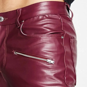 Pantalon en cuir taille haute pour hommes, coupe ajustée, mode hivernale, jeans de couleur unie avec technique lavée, décoration imprimée, quantité minimale de commande bas du Pakistan - Product Image 6