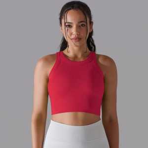 Custom Embroidered Logo <b>Knitted</b> Gym Tank Top Women Breathable Cotton Short Crop Ribbed Summer Sleeves Striped <b>Pattern</b> - Product Image 5