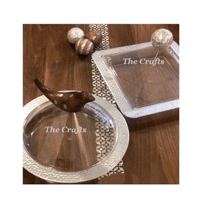 Plateau de service en acier inoxydable et en bois avec couvercle en acrylique Plateau à dessert pour collations de la meilleure qualité avec couvercle - Product Image 6