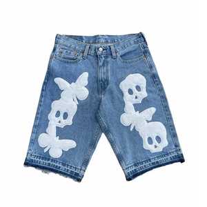 Jorts cargo baggy vintage personnalisés pour homme 2025, streetwear d'été, denim délavé à l'acide, uni, séchage rapide, 100% coton - Product Image 4