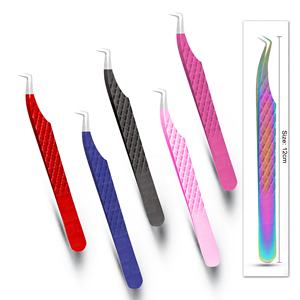 แหนบต่อขนตาปลอมสแตนเลสแบบญี่ปุ่นด้ามจับเพชรสีฟ้าโค้งงอแบบมืออาชีพบรรจุภัณฑ์เพื่อความงามแบบมืออาชีพ - Product Image 1