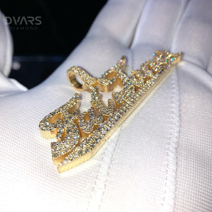 Pendentif personnalisé avec nom et initiale sertie de moissanite VVS taille brillant rond, en argent sterling 925, bijoux de luxe pour rappeurs et hip-hop - Product Image 3