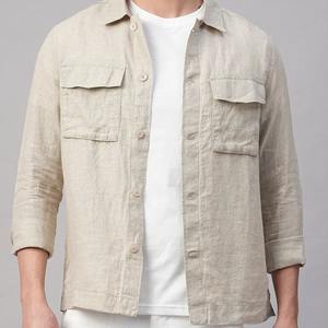 Camisas para Hombre, Camisa de Trabajo Ecológica con Bolsillo, Chaqueta Sostenible para Hombre, Camisa de Lino Puro, Camisas para Hombre, Blusa con Botones - Product Image 1
