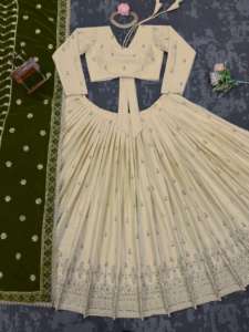 Ropa de boda de diseñador Lehenga Choli con hilo y secuencia de trabajo - Product Image 3