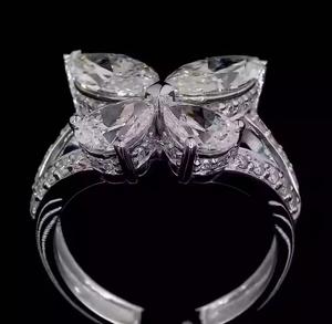 Cada Marquesa y pera laboratorio cultivado diamante mariposa forma 14K anillo de oro blanco regalo de compromiso para su anillo para mujer - Product Image 6