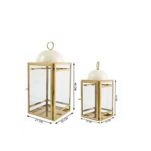 Lanterne moderne en verre doré avec dôme blanc Bougeoir décoratif Accent élégant pour la décoration intérieure extérieure de la maison et de l'événement - Product Image 4