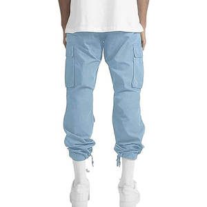Pantalones Cargo para Hombre con Diseño Multibolsillos, Cómodos para Trabajo al Aire Libre y Uso Diario, Pantalones Joggers Azul Claro con Cordón - Product Image 1