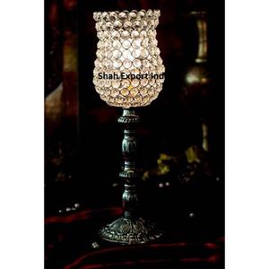 เชิงเทียนโลหะประกายคริสตัลประดับโต๊ะสำหรับงานแต่งงานที่วางเทียนพายุเฮอริเคนที่วางเทียนเงิน - Product Image 5