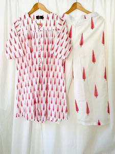 Marsala Poppy Blockprint Kurta con pantalones Marsala Blockprinted Indian Styling Quality Kurti y pantalones del fabricante indio - Product Image 3