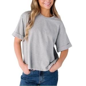 Camisetas informales holgadas de verano para mujer, camisetas 100% de algodón con cuello redondo, camisetas de manga corta de Color sólido, Material de Jersey suave - Product Image 4