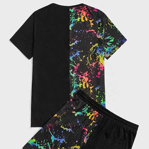 100% coton hommes été t-shirt et short ensemble respirant uni en gros 2 pièces confortable ensemble court - Product Image 5