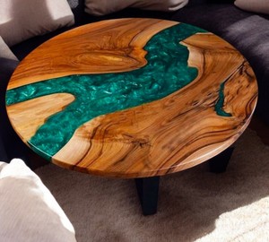 Mesa Auxiliar de Madera con Resina Epoxi Verde de 12 Pulgadas, Mesa Esquinera para Sala de Estar, Mesa Interior para Hotel, Mesa de Centro Hecha a Mano - Product Image 2