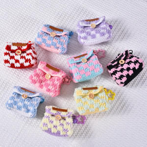 Crochet Checkerboard Plaid Rectangular Coin <b>Purse</b> Earphone Cover Dopamine-inspired Universal Storage Bag Gift - Product Image 2