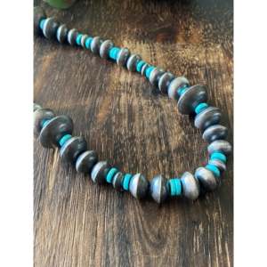 Navajo Handmade Kingman Turquoise & <b>Sterling</b> <b>Silver</b> Pearl Necklace <b>Set</b> - Product Image 5