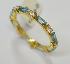 S925 Sterling Silver Rhodium & <b>Gold</b> Plated Bezel Setting Pink <b>Opal</b> Eternity <b>Ring</b> for Party Customizable Retail OEM ODM - Product Image 2