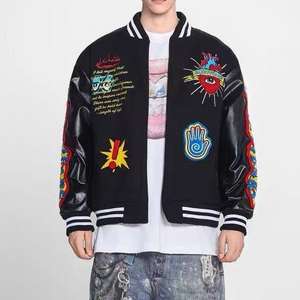 Veste universitaire pour hommes grande taille, broderie chenille personnalisée, patchs de lettres de baseball, style streetwear, style moto, devant en laine - Product Image 1