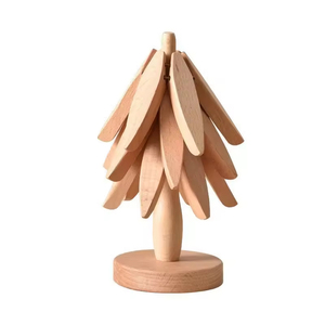 Wooden Xmas Tree Coasters <b>Trivets</b> Hot Dishes Decorative Flower Shape Foldable Heat Resistant Mats Polished and Painted - Product Image 5