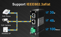 Injecteur PoE+ industriel 30W Gigabit, entrée large plage de tension 12-48V DC pour caméra IP et point d'accès sans fil