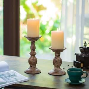 Ensemble de bougeoirs en bois de style antique |   Décoration d'intérieur classique - Product Image 5