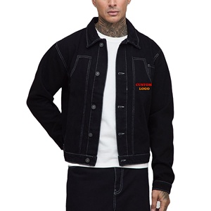 Chaqueta de Mezclilla Negra para Hombre, Estilo Vintage, 100% Algodón, Costuras en Contraste Personalizables, Color Personalizable, OEM - Product Image 1