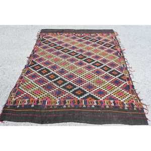 พรมวินเทจขนาด 5.3x7.2 ฟุต พรมตุรกี พรมลายดอกไม้สีน้ำเงินแดง - Product Image 1