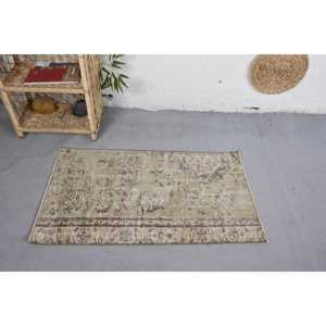 Tapis en laine vintage de 2,2x3,7 pieds, tapis de salon grande surface patchwork vert et beige avec support en latex pour décorations pour la maison - Product Image 3