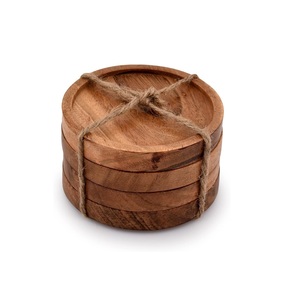 Classic Style Natural Acacia Wood <b>Drink</b> <b>Coasters</b> with Tabletop Protection for Drinking Glasses Wooden Mats & Pads - Product Image 1