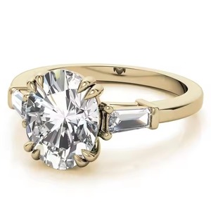 Bijoux fins en or jaune 14 carats Bague de fiançailles trilogie en diamant de taille ovale élégante pour les célébrations d'anniversaire romantiques - Product Image 5
