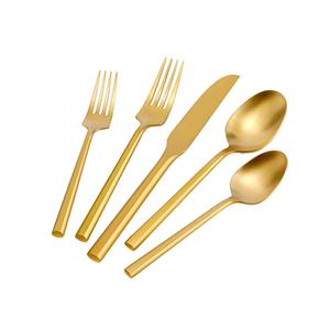 Matte <b>Gold</b> & Silver Flatware Set with Heavy Brass Drip Handle Brushed Finish Stainless Steel Cutlery - Product Image 1