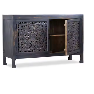 Tablero lateral de madera de mango de diseño de lujo moderno en color marrón con aparador de muebles de diseño ranurado lateral 2 puertas - Product Image 4