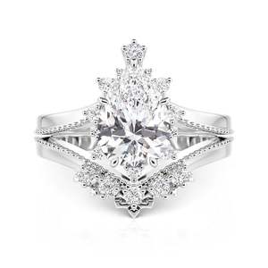 Jeulia Unique Christmas Tree Design <b>Crystal</b> Pear <b>Ring</b> Set 2pcs - Product Image 1