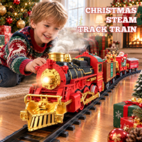Mini train à vapeur de village de Noël rechargeable, électrique, avec fumée, rails et voitures, jouets pour enfants avec lumière et musique