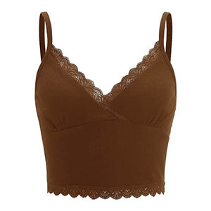 Top corto de manga corta de punto acanalado con cuello en V para mujer, Top básico de manga larga ajustado, ropa de tela básica elástica vista Polyvore - Product Image 1